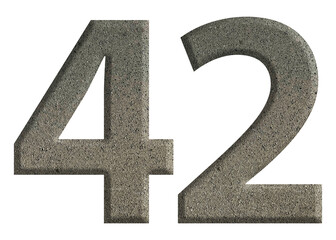 The shape of the number 42 is made of cement isolated on transparent background. Suitable for...