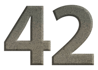 The shape of the number 42 is made of cement isolated on transparent background. Suitable for birthday, anniversary and Memorial Day templates