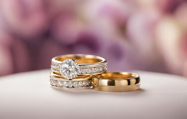 Obraz na płótnie Canvas A couple of wedding rings with diamonds on them 