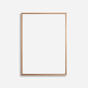 Thin vertical gold frame on a white background, gold frame mockup