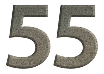 The shape of the number 55 is made of cement isolated on transparent background. Suitable for...