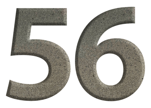 The shape of the number 56 is made of cement isolated on transparent background. Suitable for birthday, anniversary and Memorial Day templates