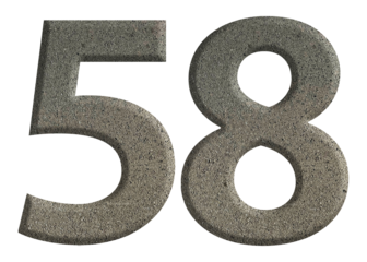 The shape of the number 58 is made of cement isolated on transparent background. Suitable for birthday, anniversary and Memorial Day templates