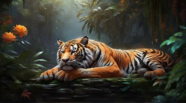 A\ sleeping_girl_in_the dense jungle sees beautiful dre .Generative ai