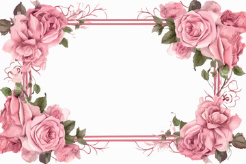 concept of Valentine's day background. Happy Valentines Day greeting card with pink and red roses with green  frame.