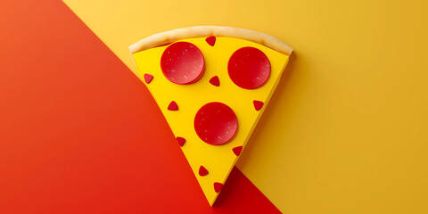 pizza on a red and yellow background - obrazy, fototapety, plakaty