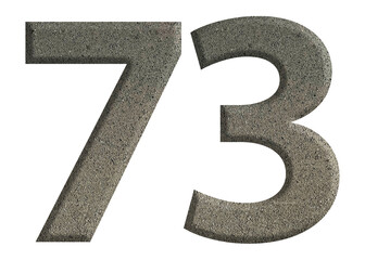 The shape of the number 73 is made of cement isolated on transparent background. Suitable for birthday, anniversary and Memorial Day templates