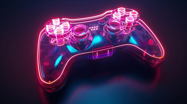 abstract neon video game controller or joystick for cyber gaming. Generative Ai