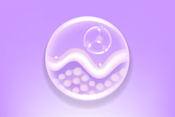 Hyaluronic acid and Niacinamide hair and skin solutions ad, purple collagen serum drops into skin cell with cosmetic advertising background ready to use, illustration vector.