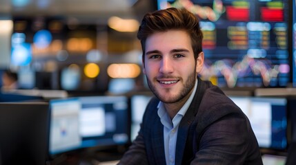 Fototapeta premium Man stock exchange trader working in office.