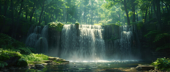 Waterfall in the jungle. Created with Ai