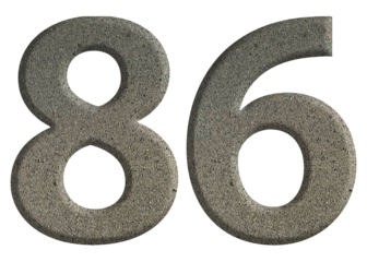 The shape of the number 86 is made of cement isolated on transparent background. Suitable for birthday, anniversary and Memorial Day templates
