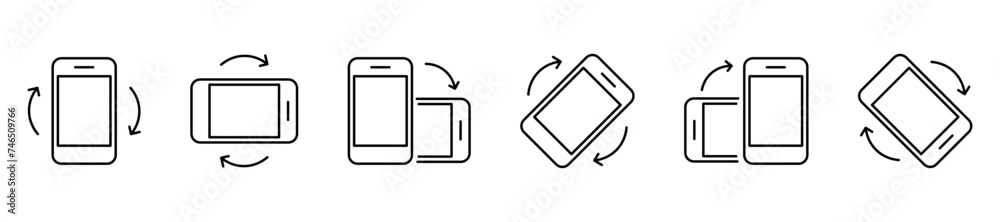 Fototapete rotate smartphone icon. turn your mobile phone. device rotation symbol. rotate phone icon set vector