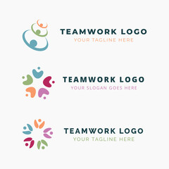 Teamwork logo template. Group of people meeting vector icon