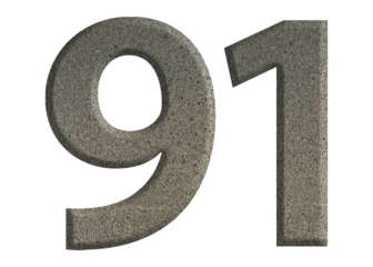 The shape of the number 91 is made of cement isolated on transparent background. Suitable for birthday, anniversary and Memorial Day templates