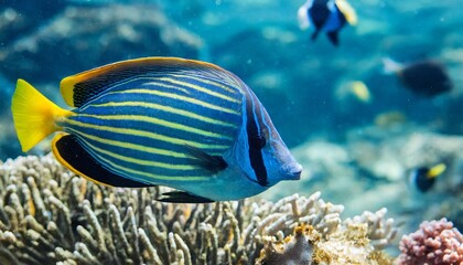 Fototapeta na wymiar blue striped fish underwater world