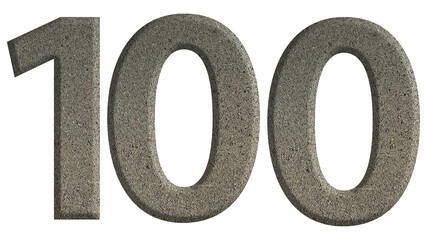 The shape of the number 100 is made of cement isolated on transparent background. Suitable for...