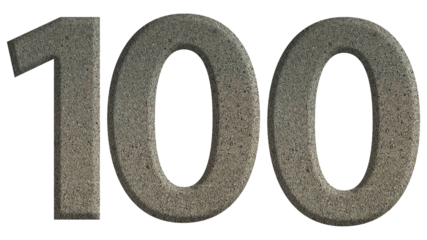 The shape of the number 100 is made of cement isolated on transparent background. Suitable for birthday, anniversary and Memorial Day templates