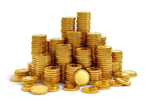 Stack of golden coins on white background . 3D rendering.jpg