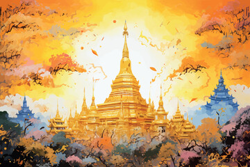 Buddhist temple Wat Phan Tao, Chiang Mai, Thailand - obrazy, fototapety, plakaty