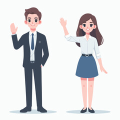 Fototapeta na wymiar flat design illustration of a business man and woman model waving their hands