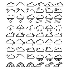 Cloud weather icon set, digital art illustration