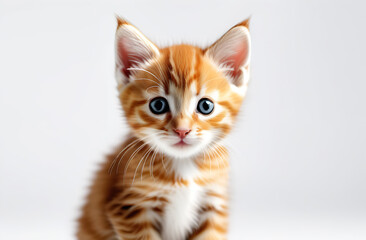 Orange kitten on white background.