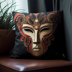 Mysterious mask on a velvet cushion.