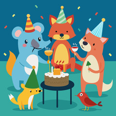A playful scene of animals having a birthday barbecue. vektor illustation