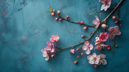 spring background; fresh flower on blue background.