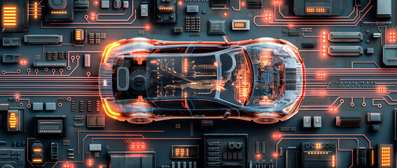 Transparent Electric Vehicle on Integrated Circuit Board
