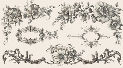 Vector Set: Calligraphic Design Elements and Page Decoration, Vintage Frame collection with Flowers