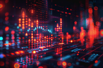 Obraz premium Stock market chart lines and financial graphs on technology abstract background, AI generated