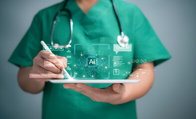 A medical worker interacting with Chatbot and asking Chatbot for help with a task and Chatbot is providing assistance illustrates the potential of ChatAI to be a helpful and informative tool.