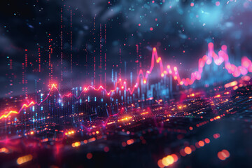 Stock market chart lines and financial graphs on technology abstract background, AI generated - obrazy, fototapety, plakaty