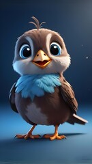 Obraz premium Cute baby blue bird isolated on solid pastel background, baby blue bird wallpaper for kids, Creative animal concept, commercial, editorial advertisement background