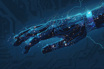 Hand that touches on digital, IoT, AI chatbot technology, cybersecurity, and futuristic internet.