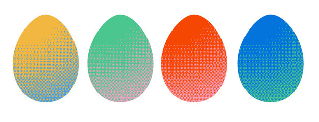 Easter eggs set in retro style. Easter celebration and pixel art concept. Elements for digital content, games, sticker, and web. 