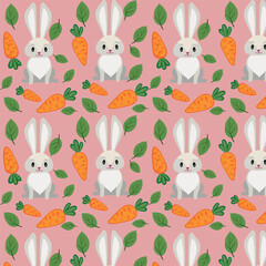 Fototapeta na wymiar Vector children's illustration. Forest animals, hares and carrots. The pattern for printing.