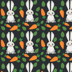 Fototapeta premium Vector children's illustration. Forest animals, hares and carrots. The pattern for printing.