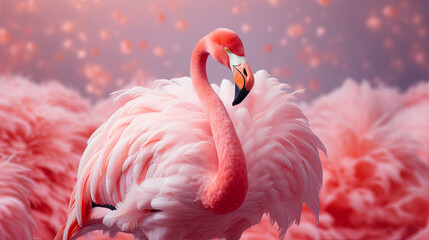 Close-up of a pink flamingo on a beautiful background. The concept of environmental protection.