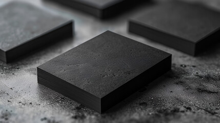 stacks black textured business cards mockup on concrete background, 3d rendering, generative ai - obrazy, fototapety, plakaty