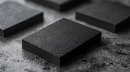 Foto op Canvas stacks black textured business cards mockup on concrete background, 3d rendering, generative ai © Neelam