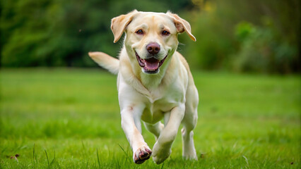 Labrador Dogs Running On Grass