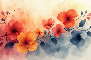 Watercolor floral background. Hand painted watercolor flowers. Hand drawn vector art.