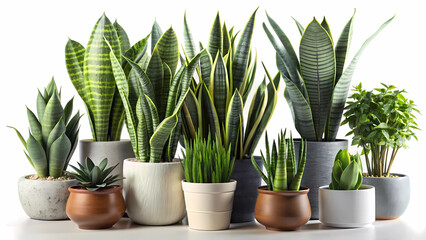Collection of Small Indoor Sansevieria Plants in Different Pots - Home Indoor Design