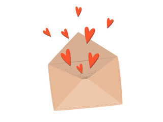 Mail envelope with a flying hearts. Romantic message. Illustration on transparent background