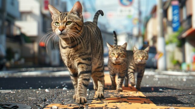 photo of cats crossing street