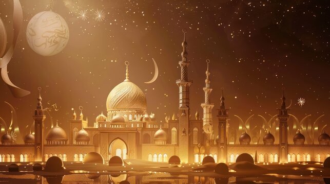 Islamic background mosque and new moon