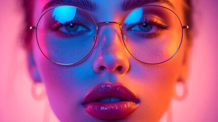 Stylish rock girl in sunglasses holds colorful glow stick, generative ai